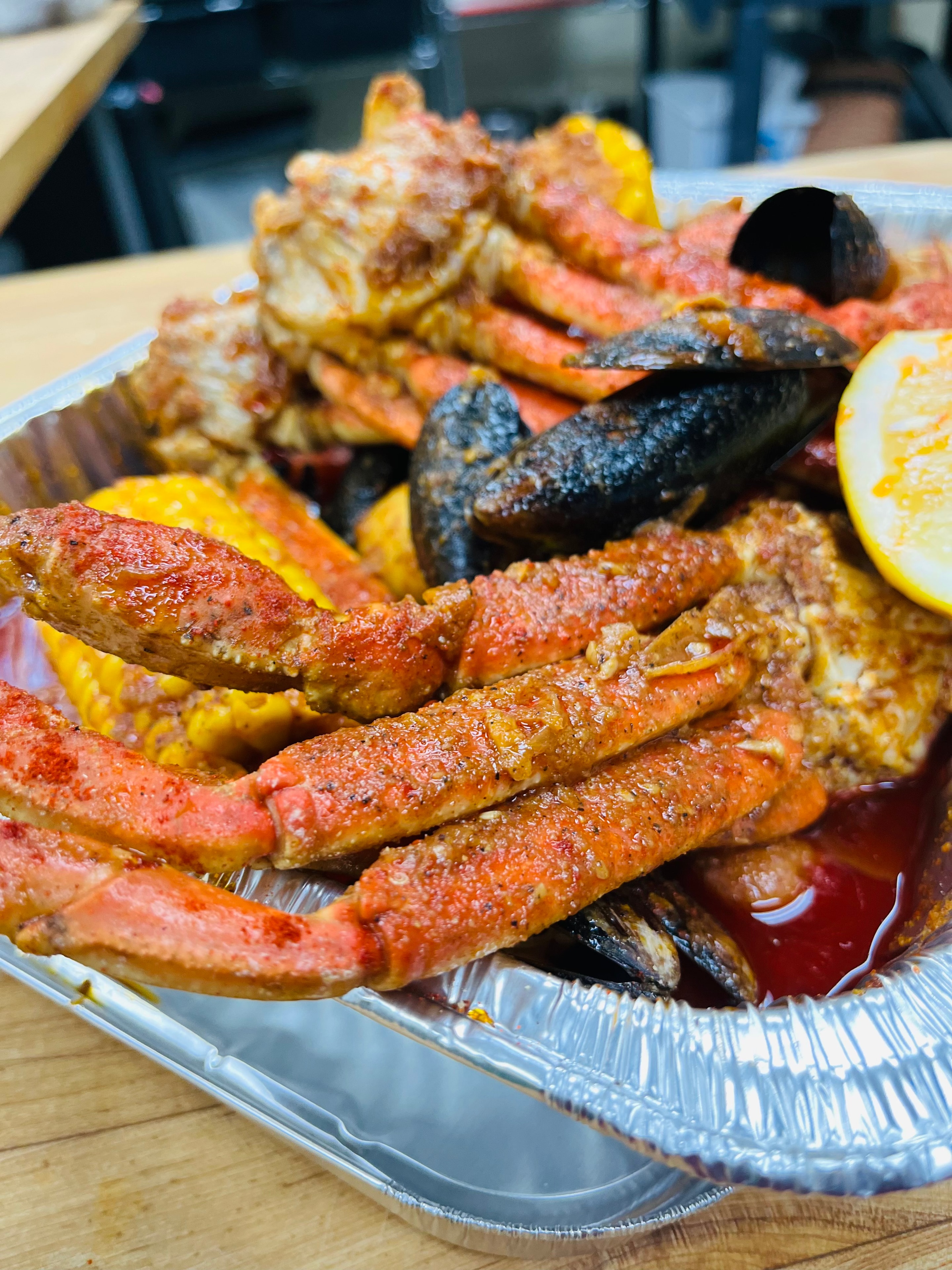 Seafood boil with mussels and crab